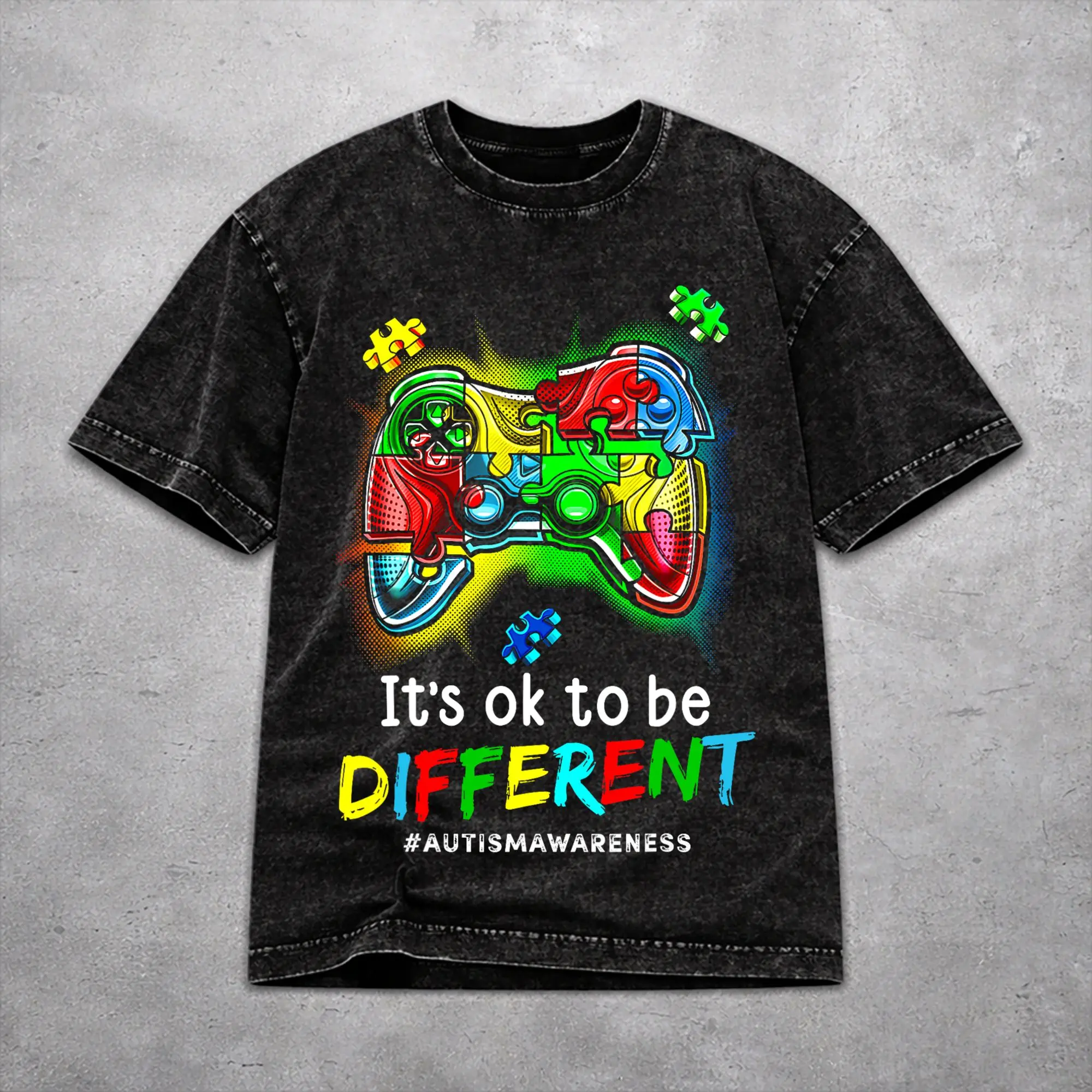 Vintage Men Women Dabbing Puzzle Autism Awareness Tee Shirt Oversize Washed  T Shirts Clothes