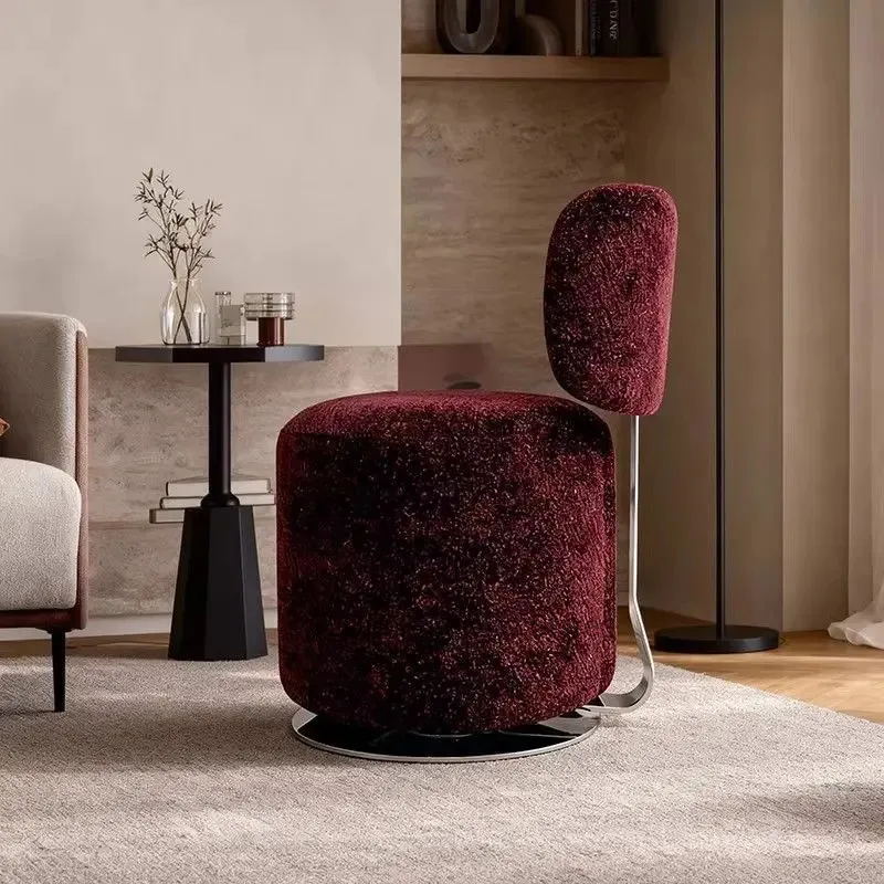 Luxury Swivel Vanity Stool with Fabric Upholstery, Chrome S-Shaped Frame & Round Base Accent Chair for Living Room & Bedroom