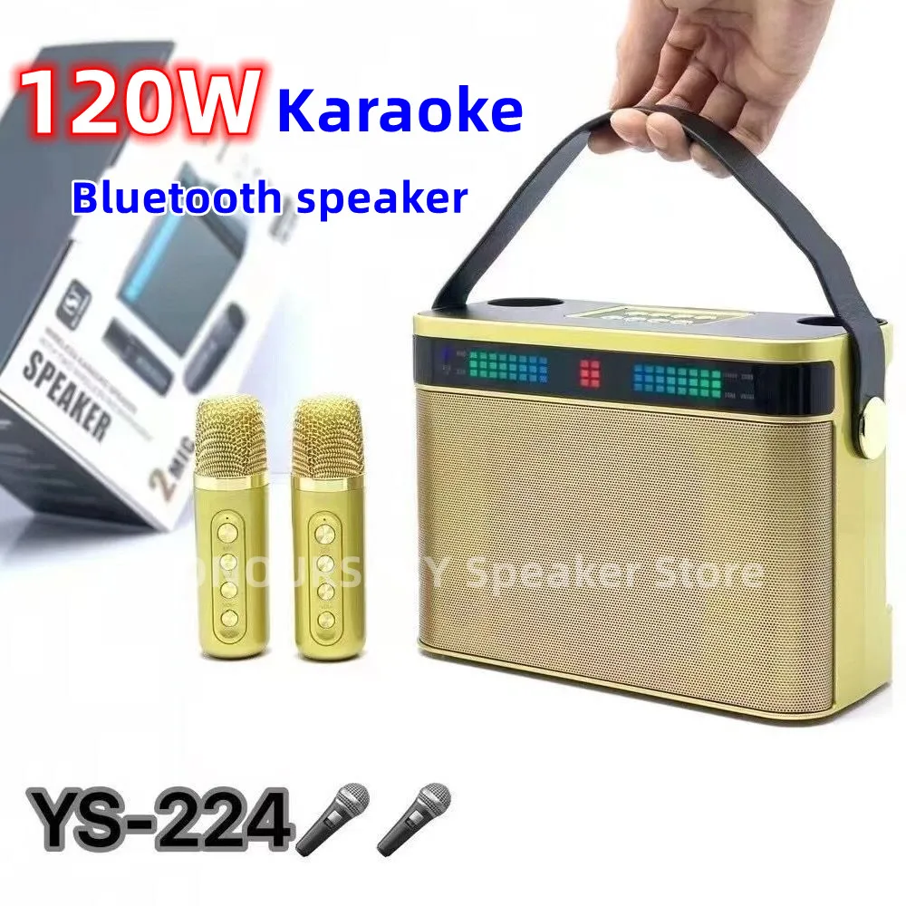 New YS224 120W High Power Portable Speakers Karaoke Dual Microphone Bluetooth Audio Smart External K Song Device Caixa De Som