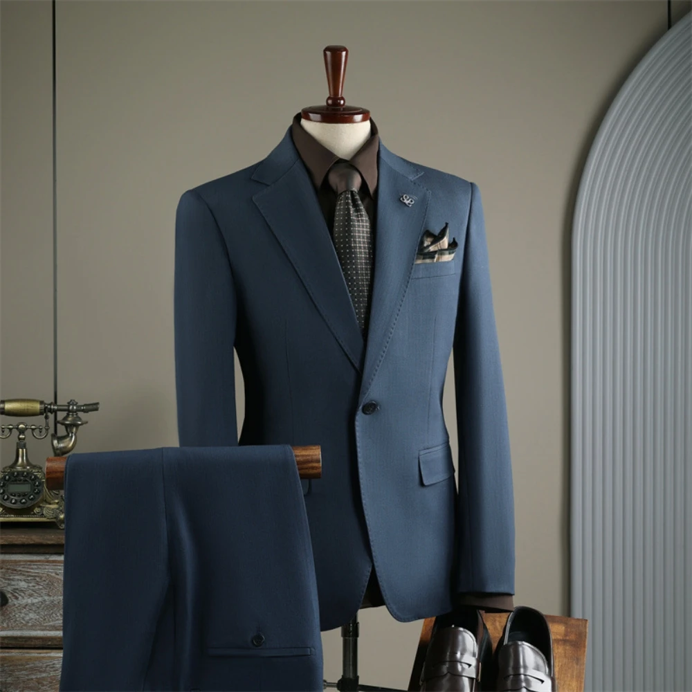 Slim Fitting Two Pieces Suit Set For Men Elegant Tuxedo Single Breasted Striped Dancing Outfit Handsome Notched Lapel Groom Wear