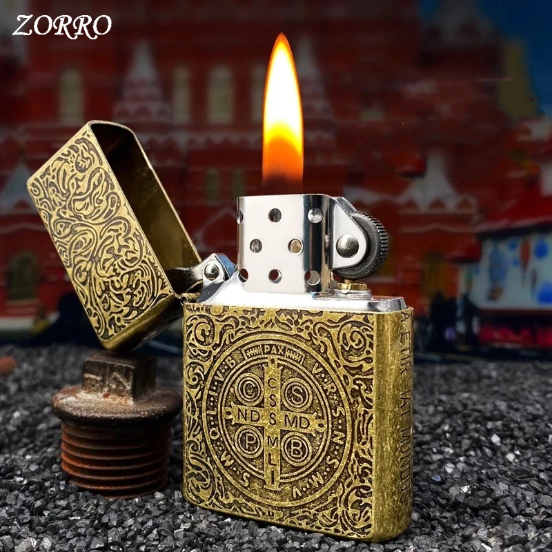 ZORRO Brass Kerosene Lighter Metal Personalized Classic Constantin Deep Carved Pattern Creative Men\'s Smoking Accessories