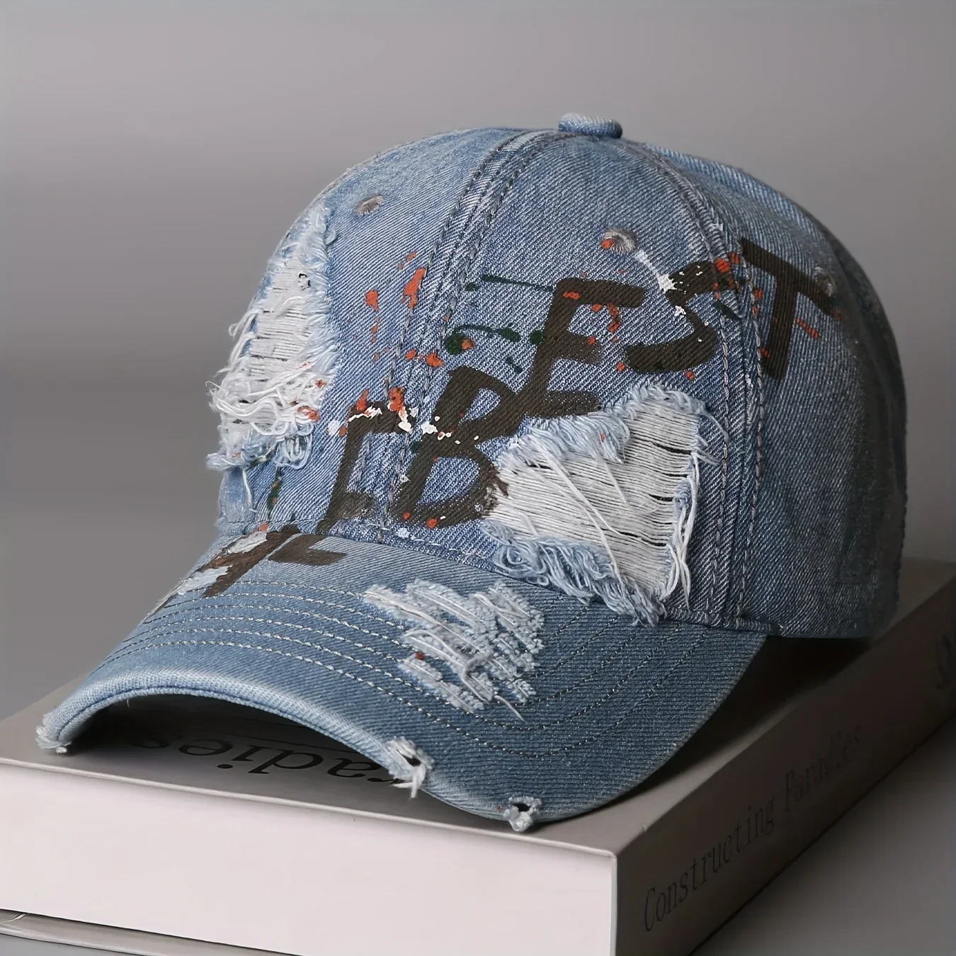 Customization 1pc New Spring/Autumn Wide Brim Graffiti Letter Distressed Cap, Unisex Outdoor Casual Versatile Duckbill Hat
