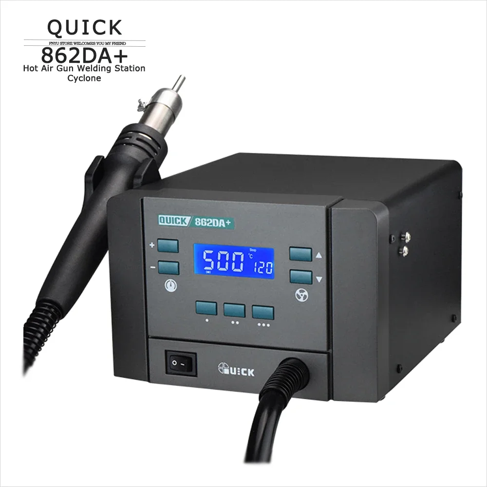 Stazione di saldatura con display LCD QUICK 862DA+/862DW+ Brushless Smart Stay Pistola ad aria calda Ciclone/Stazione di rilavorazione per saldatura a vento dritto