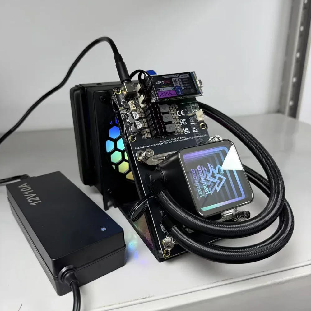 Brand New NerdQaxe++ Hydro 4.8Th/s 75W BTC Miner, 16J/Th 4 BM1370 Chips 2.4G WiFi Open-Source ASIC Miner with PSU