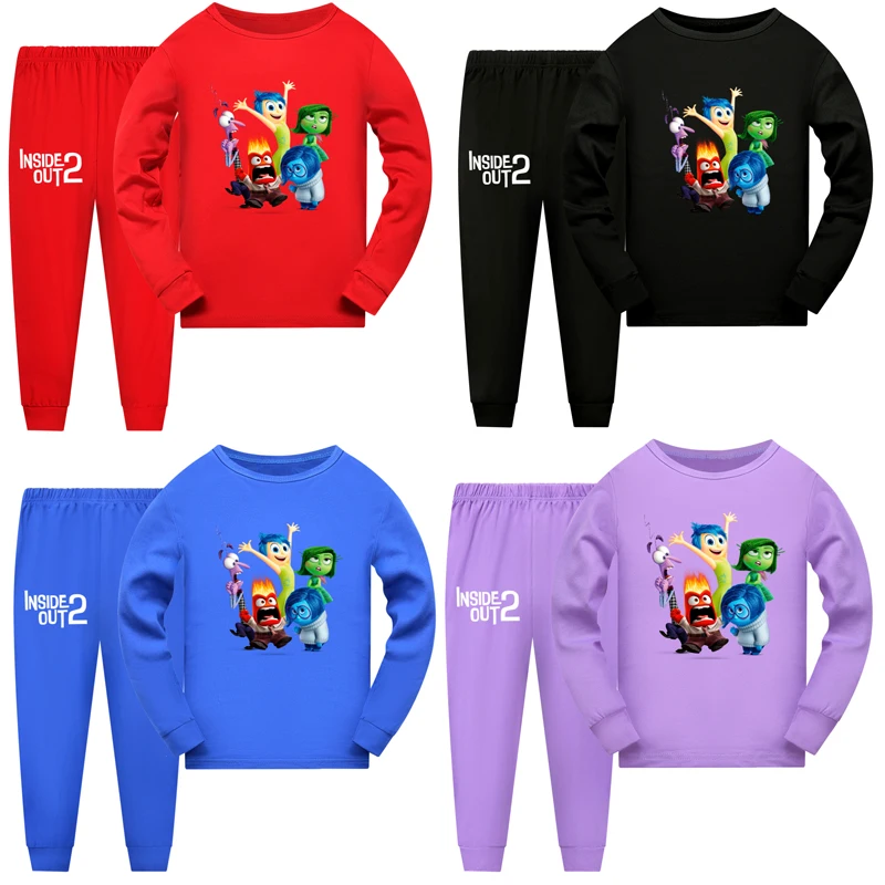 New Inside Out 2 Costume Kids Cartoon JOY Pajama Sets Baby Girls Long Sleeve Tops Pants 2pcs Set Teenager Boys Casaul Sleepwear