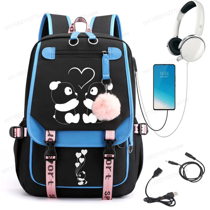 Cute Panda Anime Print Backpack Teen Student Bookbag Mochilas Casual Fashion Travel School Bag Boys Girls Daily Campus Daily Use