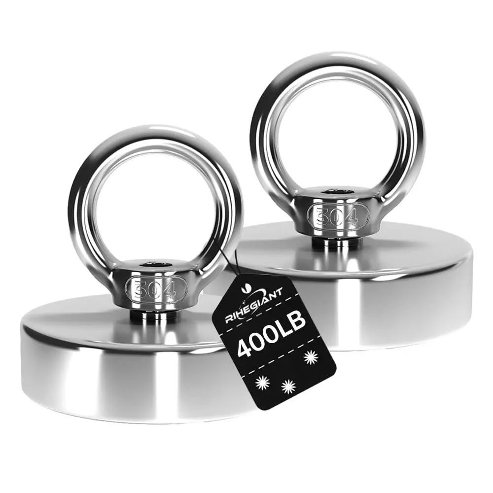 

400lb Pull Force Neodymium Magnet for Fishing and Salvage - 2 Pieces