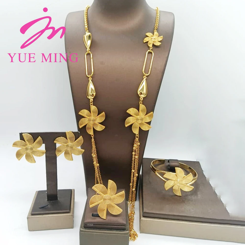 Women's Five Layer Trendy Long Chain Necklace Cuff Bangle Set
