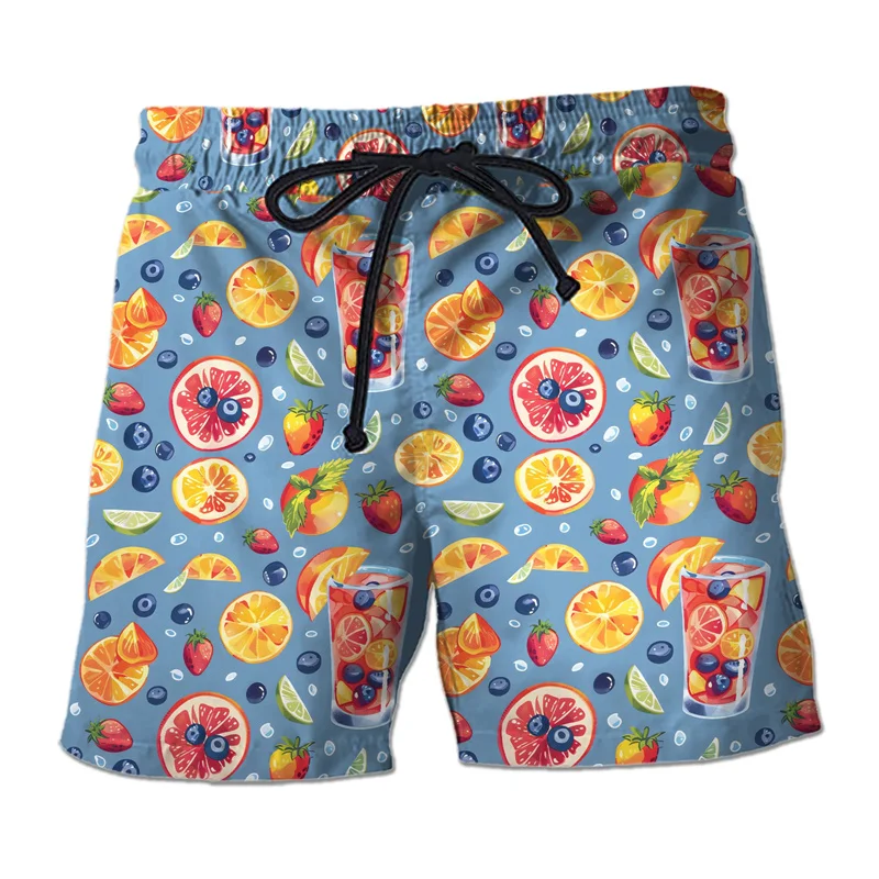 Fashion Hawaii Fruit Beverage Graphic Beach Shorts For Men Cocktail 3D Print Short Pants Casual Vacation Party Loose Swim Trunks