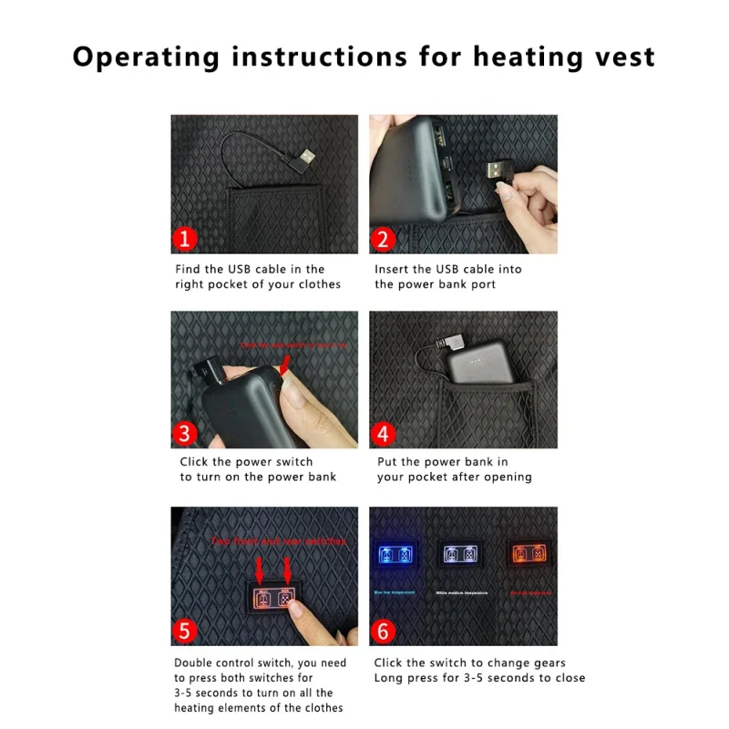 16 Areas Heated Vest Men Women USB Heated Jacket Heating Vest Winter Electric Heated Vest Outdoor Sports Hiking Oversized M-4XL