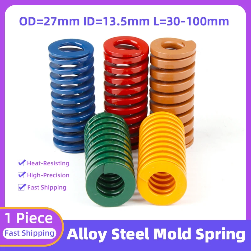

Creamily 1PCS Mold Spring Compression Spring Alloy Steel Die Spring OD27mm ID13.5mm Length 30-100mm Yellow/Blue/Red/Green/Brown