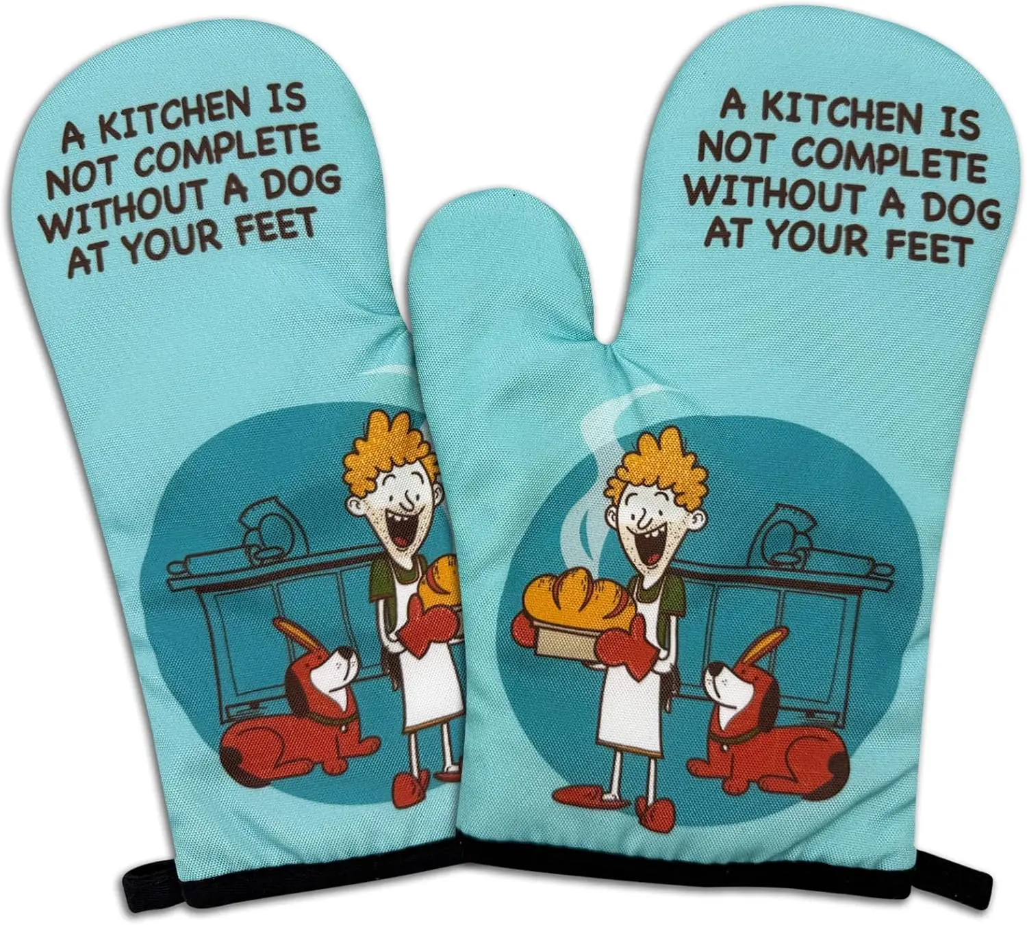 2 Pcs Funny Dog Oven Mitts Gifts - A Kitchen is Not Complete Without A Dog Heat Resistant Oven Mitts with Non-Slip