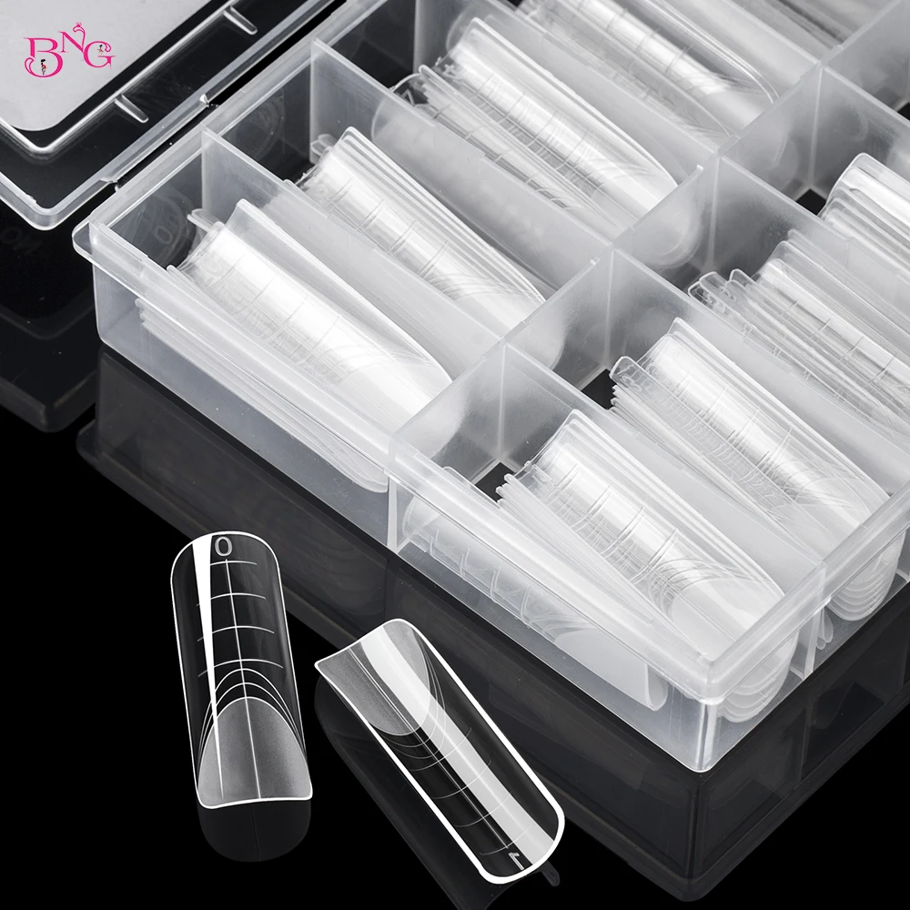 BNG Dual Nail Forms for Poly Extension Gel 120PCS Square Nail Molds with French Line for Builder Extension Gel Nail Art Design