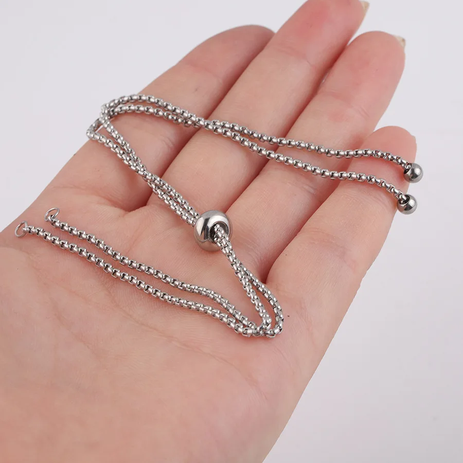 5pcs/lot Stainless Steel 60cm Long Box Chain Two Loops Connectors for DIY Making Necklace Jewelry Slide Extender Accessories