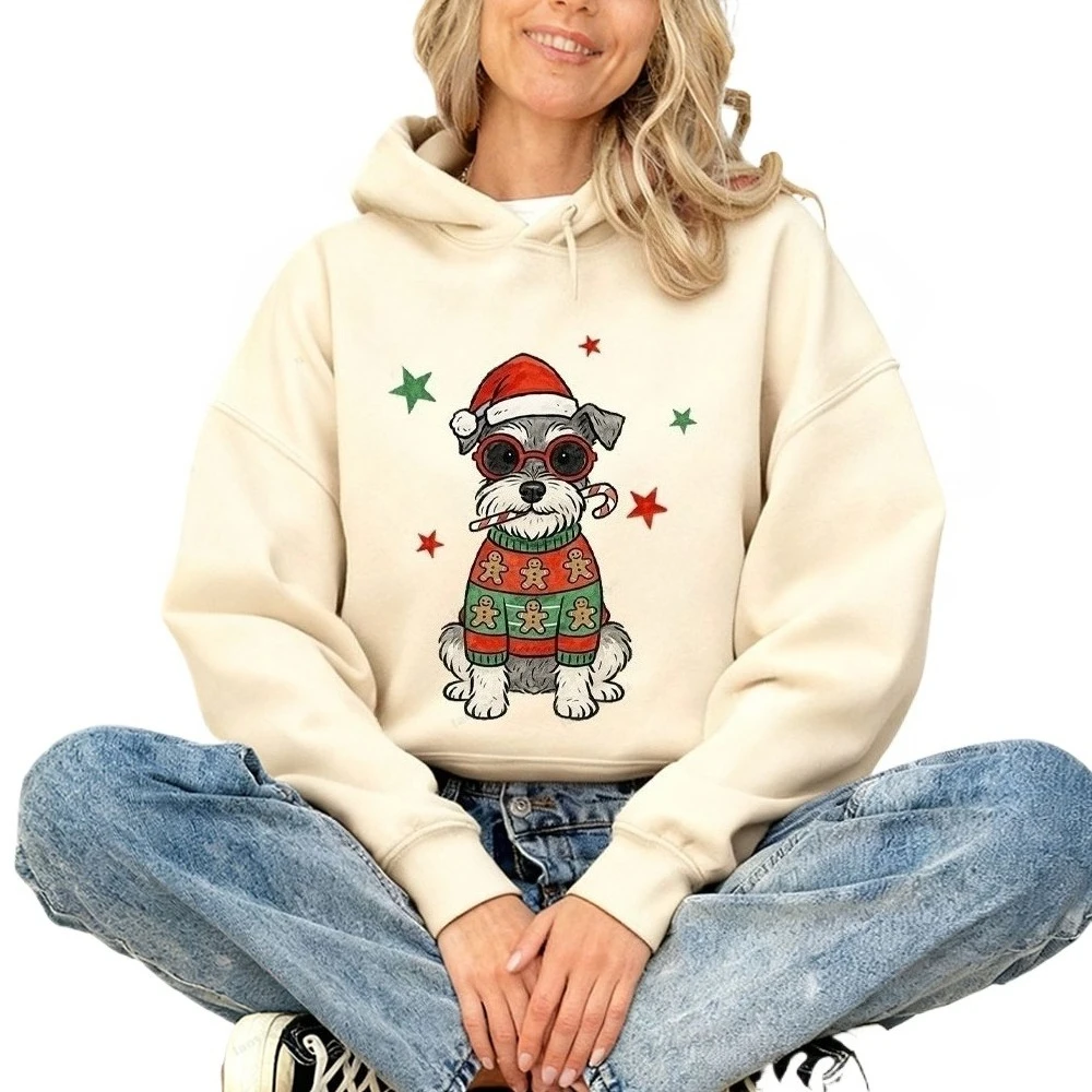جديد عيد الميلاد الكلب عطلة شنوزر هوديي هدية الرجعية الموسمية مضحك مهرجان الملابس عيد الميلاد الكلب خريف شتاء دافئ المرأة الأعلى #4