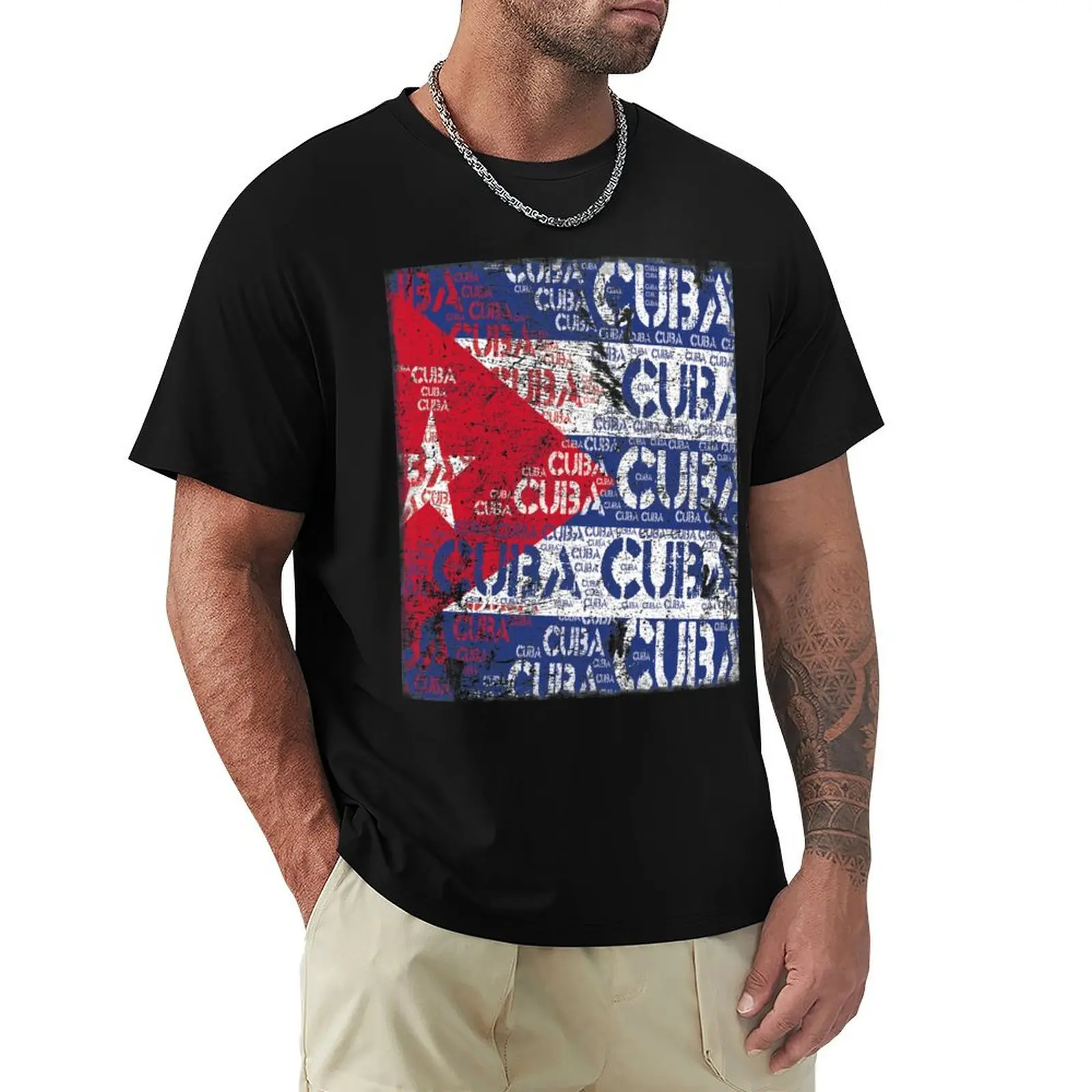 Cuba flag distressed T-Shirt man clothes customizeds graphic tee shirt summer tops designer t shirt men