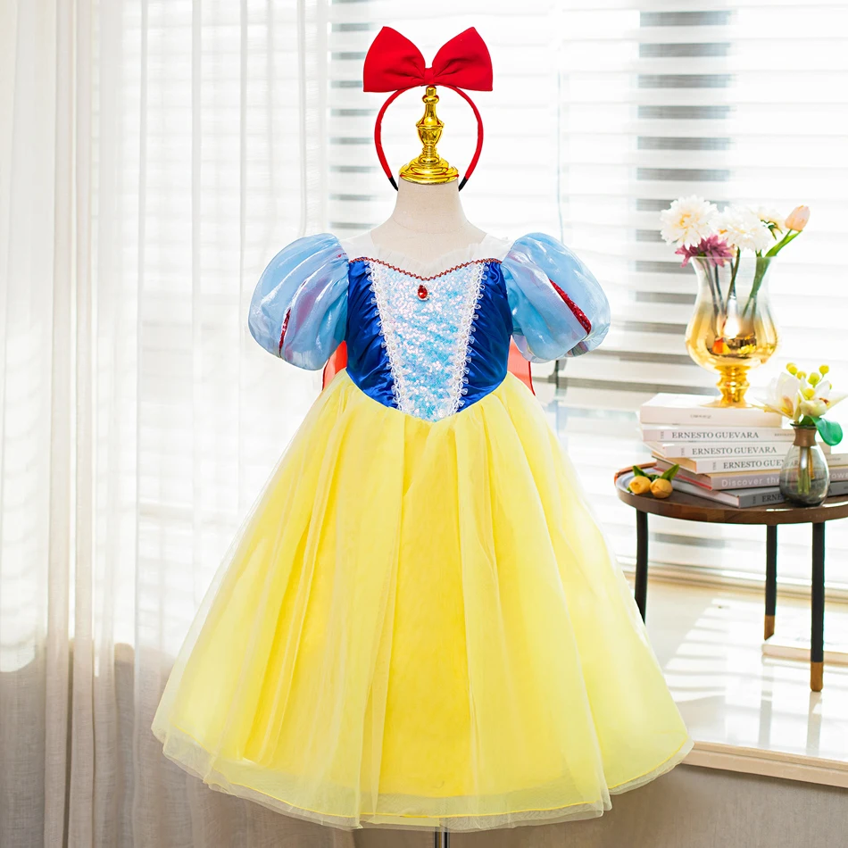 Vestido branco de neve Disney Princess com capa para meninas, fantasia cosplay para crianças, carnaval infantil, deluxe Halloween, luz LED, fada, meninas, 2-10t