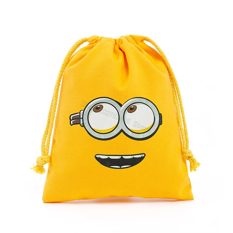 Minionses Yellow Flannel Drawstring Bag Kawaii Gift Pouch Small Present Holders Simple Cosmetic Storage Bag Makeup Multifunction