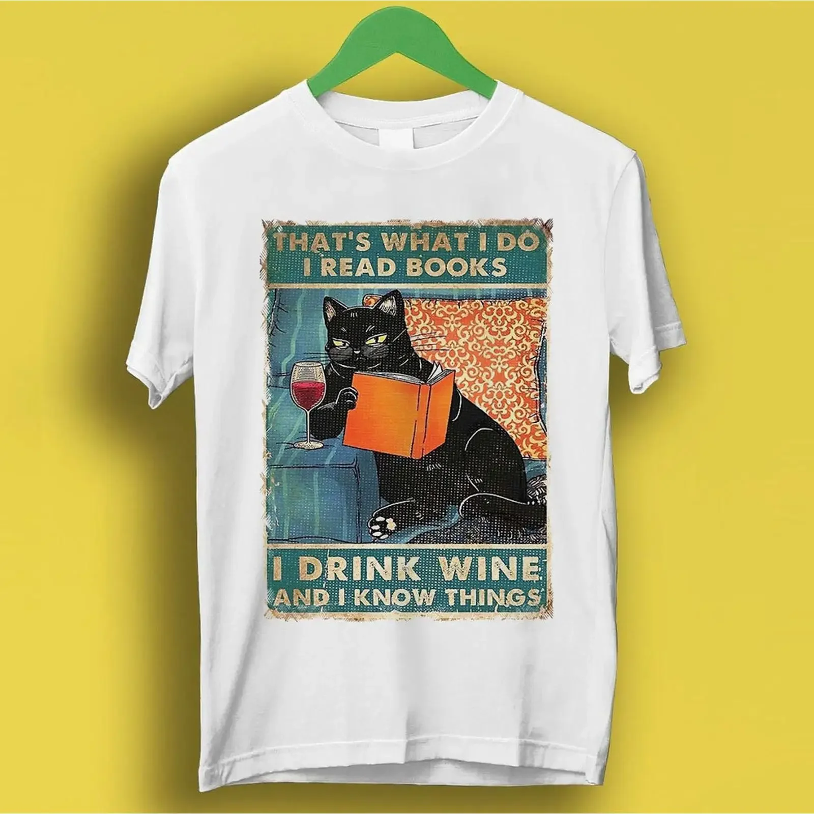 That's What I Do Read Books Drink Wine And Know Things Lucky Cat Retro for Her Top T Shirt P629 vintage Washed
