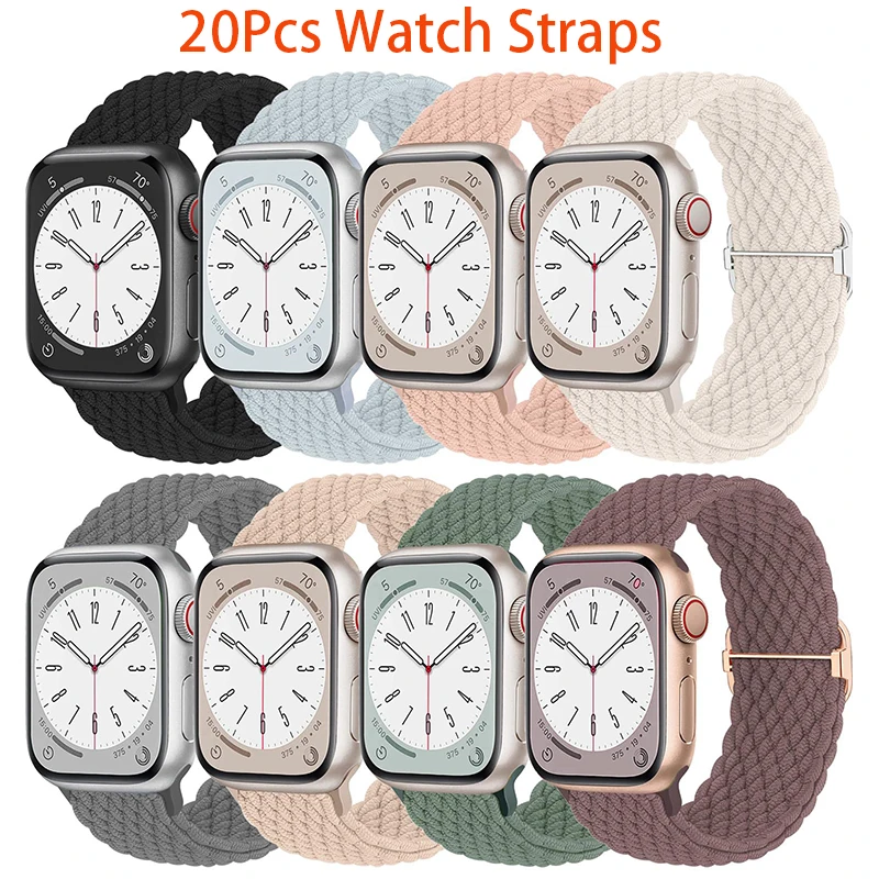 

20Pcs Braided Stretchy Loop for Apple Watch Band 38 40 41 42 44 45 49mm Nylon Elastic Straps Wristbands for iWatch Series 10 9 8