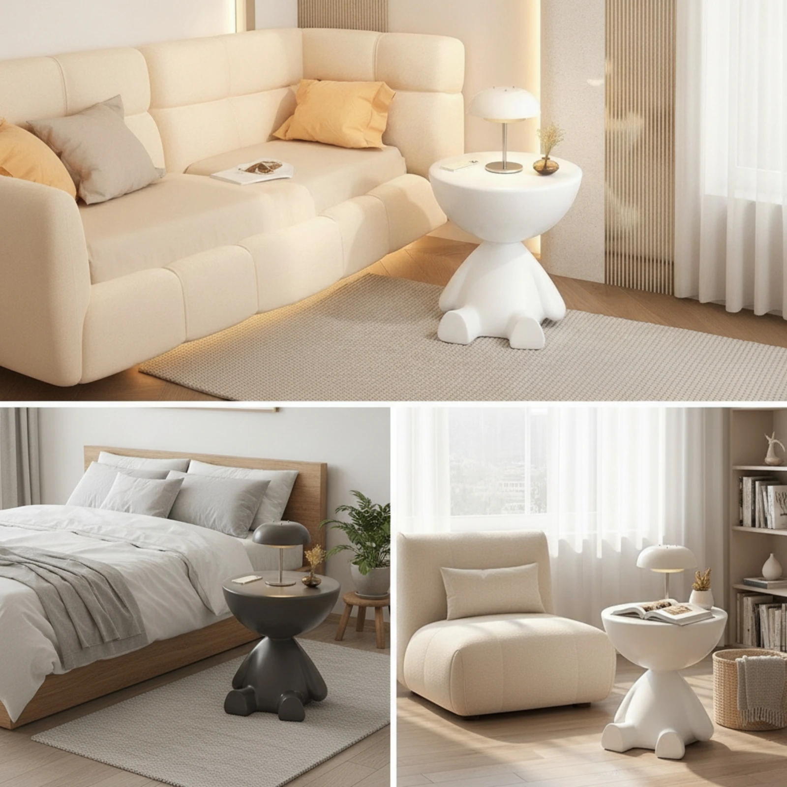 Sculptural Side Table Compact Round Side Table Furniture Glossy Space-Saving for Living Room, Bedroom