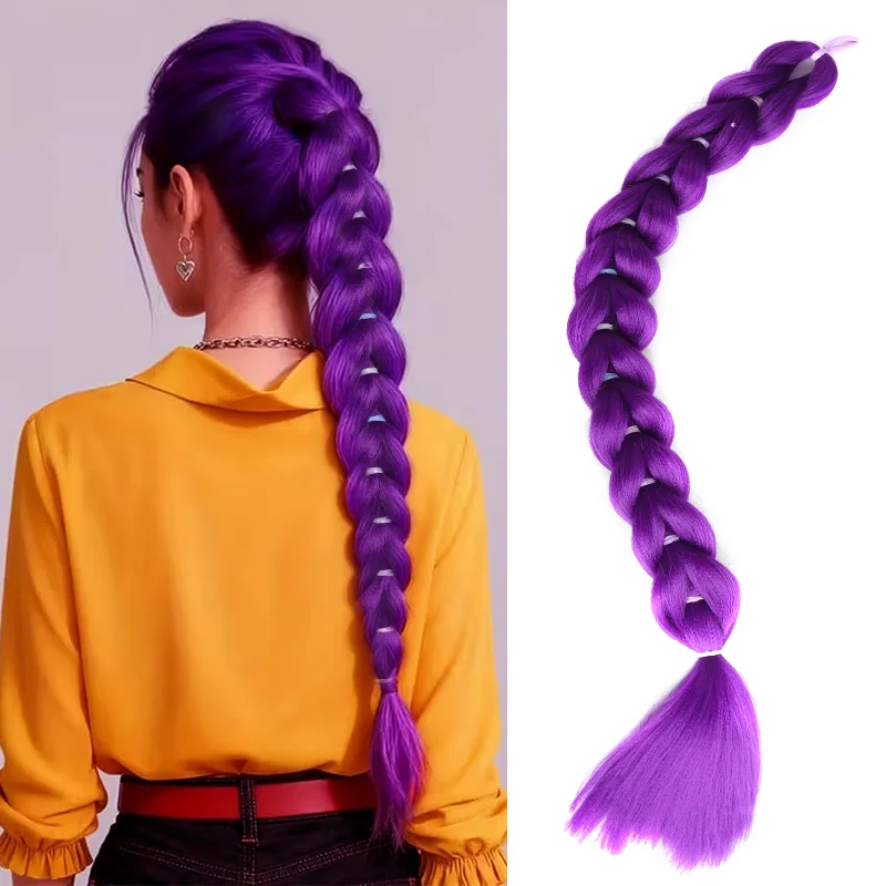 

26-дюймовый женский длинный фиолетовый парик-косичка, подходящий для вечеринки в честь Хэллоуина, фиолетовый парик для косплея, синтетический