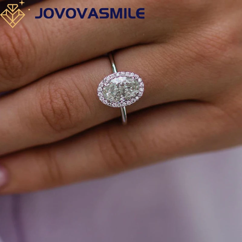 

JOVOVASMILE Moissanite Engagement Ring Gold 18k 1.85 Carat 9x6mm Crushed Ice Hybrid Oval Cut 585 Au750 Solitaire Rings Christmas