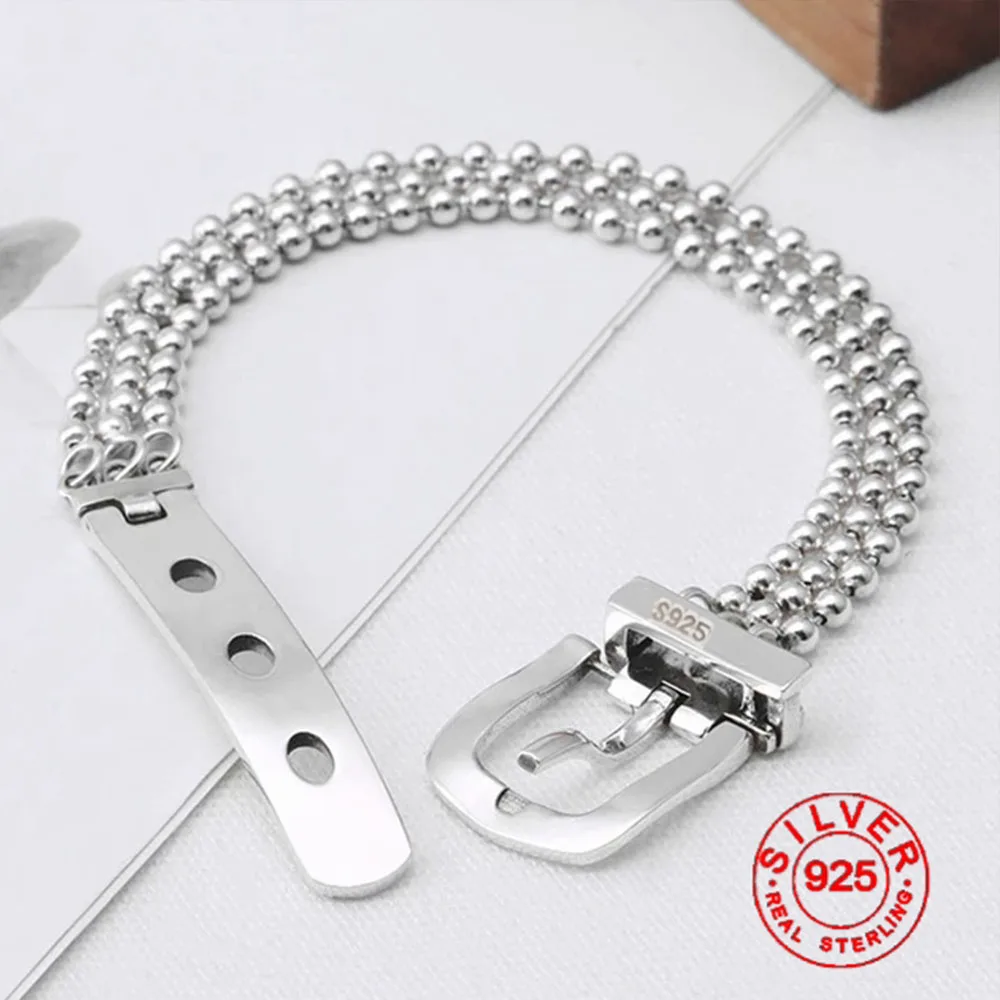 BFCLUB Silver Color Belt Buckle Bracelet New Fashion Vintage Punk Bead Chain Bangles Elegant Creative Party Jewelry Gift