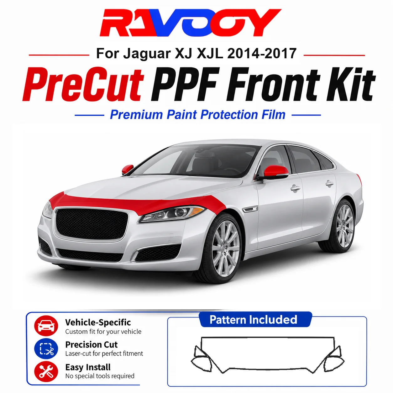 

8.5mil TPU Precut PPF Kit For Jaguar XJ XJL 2014-2017 - Hood, Fenders & Mirror Set - Self-Healing Clear Bra Film