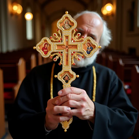 정교회 행렬 십자가 금도금 크리스탈 상감 교회 행사 심볼 스탠드업 종교 선물 성사 예배