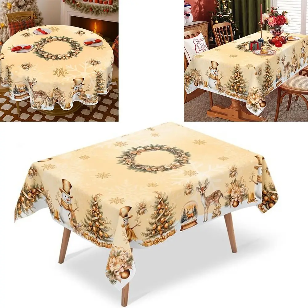 

New Snowman Golden Christmas Tablecloth Elk Rectangular Christmas Table Cover Round Xmas Table Flag Cover Table Ornament