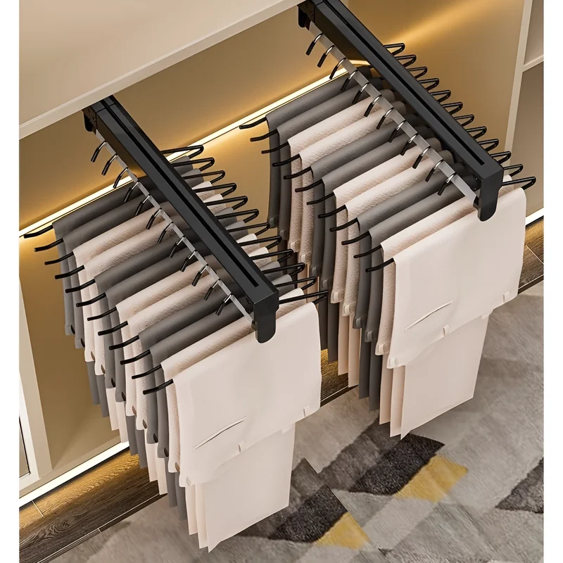 Wardrobe Pull-out Retractable Hanger Telescopic Clothe Hanging Rod Hanging Trousers WardrobeStorage and Pull-out Clothes Hanger