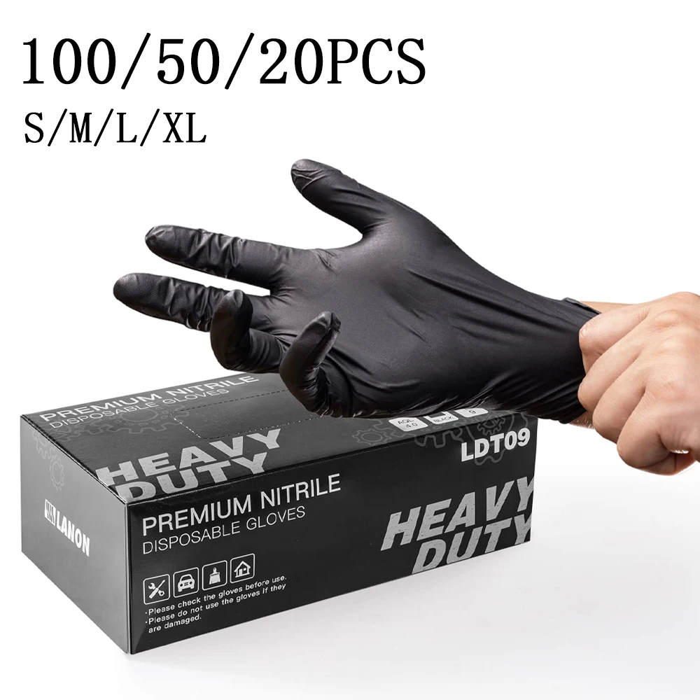 100/50/20PCS Disposable Black Nitrile Gloves Latex Free Waterproof Durable Suitable for Kitchen Food Processing Beauty Salon