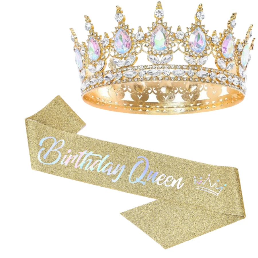 Glitzernde Strass-Geburtstagsparty-Set Tiara Krone Königin-Schärpe Frauen Mädchen Happy Birthday Haaraccessoires Abschlussball-Geschenke Dekorationen – Detail 10