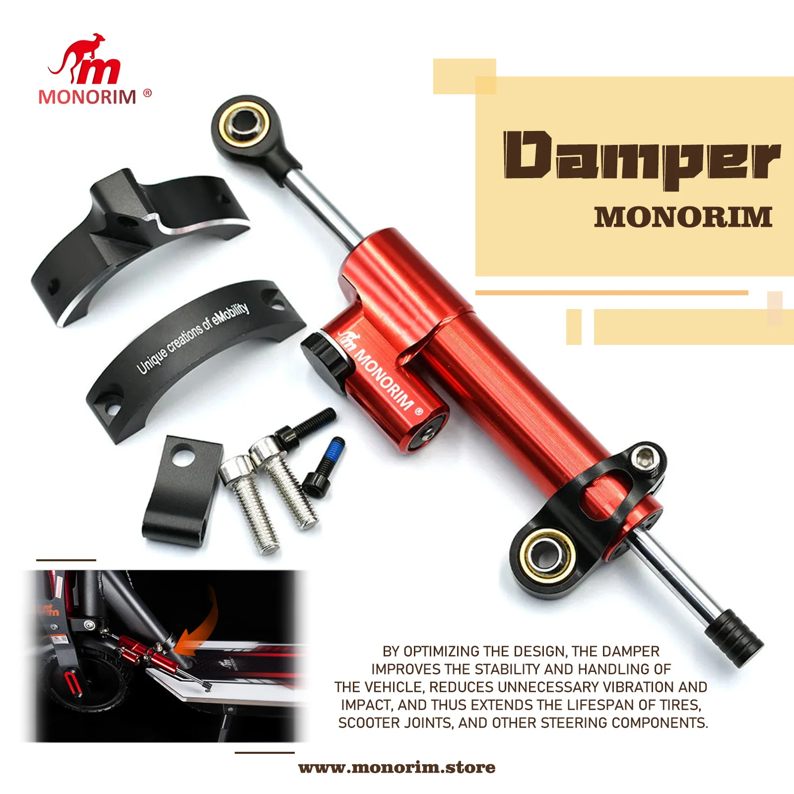 Monorim Steering Damping, Damper for Xiaomi Scooter 4pro/mi3/pro2/pro1/m365/1s/es, High-speed Stabilizer