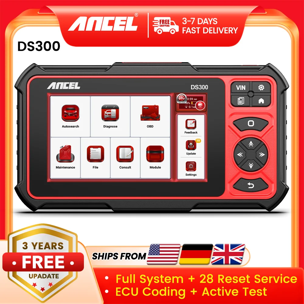 ANCLE DS300 All System Diagnostic Tool ECU Coding Active Test Scanner with 30+ Resets Bluetooth OBD2 Scanner 3-Year Free Updates