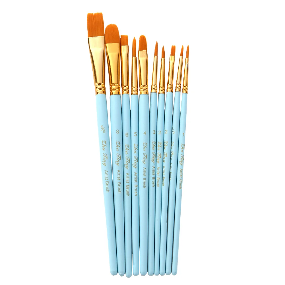 

10pcs Watercolor Paint Brush Set Premium Nylon Wood Handle Painting Brushes Copper Tube Gouache Brush for Adults Classroom
