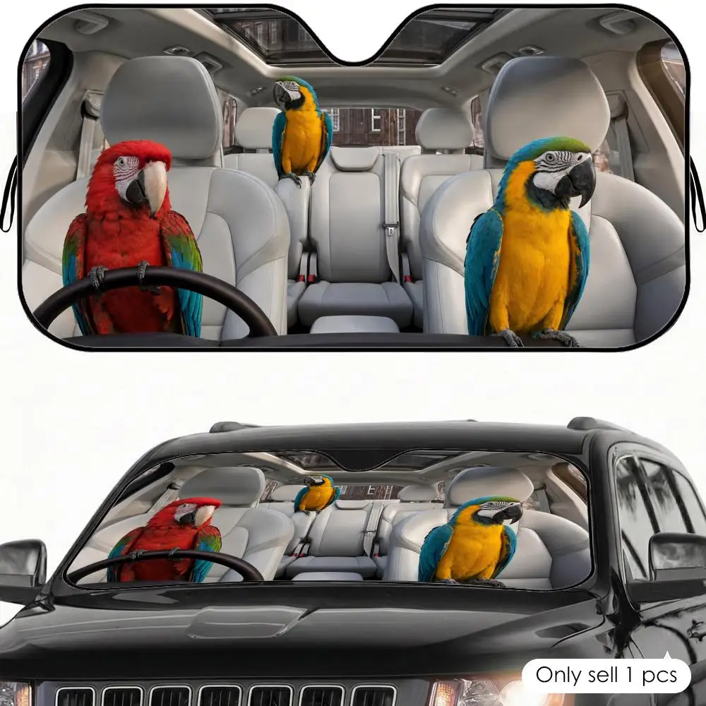 Colorful Parrot Car Crew Sun Visor Foil Windshield Sunshades UV Protector & Heat Shield Car Front Window Foldable