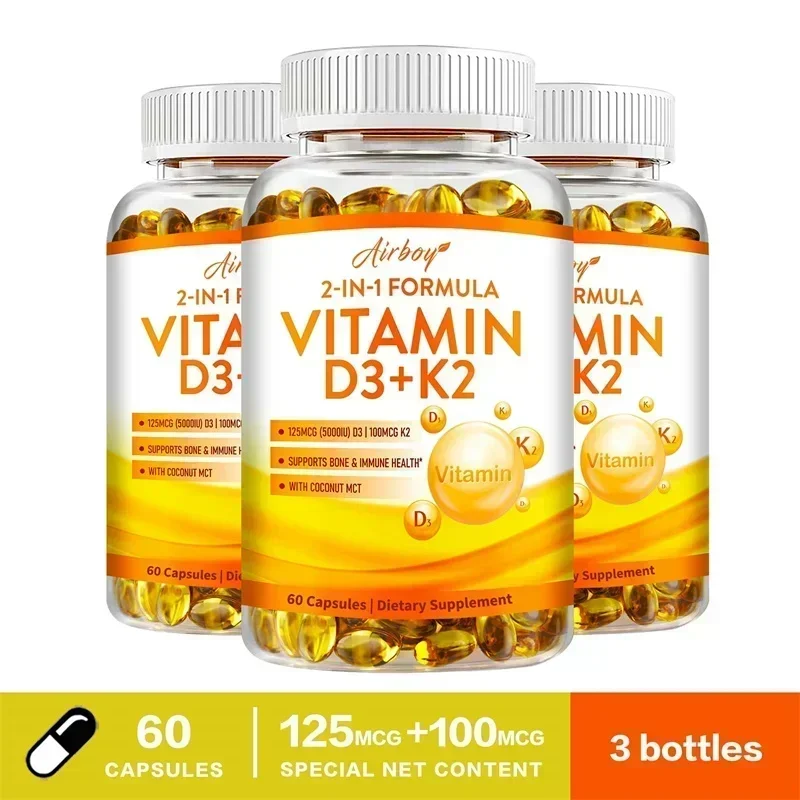 Vitamin D3 + K2 Capsules - Promote Bone Teeth and Skin Health Support Immunity