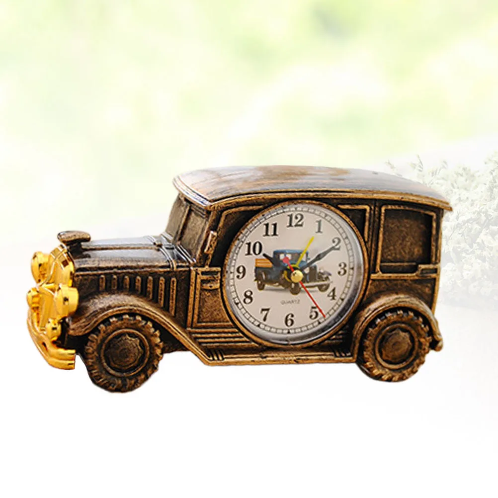 

1Pcs Classic Car Shape Alarm Clock Bronze Desktop Bedside Clock Vintage Decoration for Home Dorm Office Silent Moving