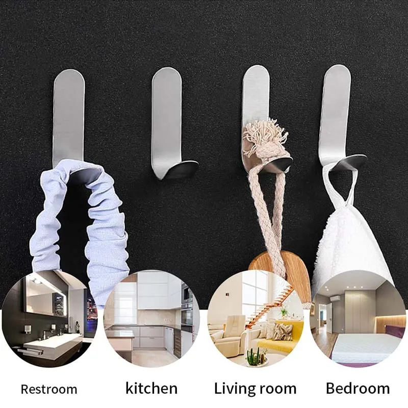 J-type Hook Stainless Steel Strong Adhesive Punch Free Hook Wall Finishing Household Clothing Hook Bedroom Hang Towels Keys Tool