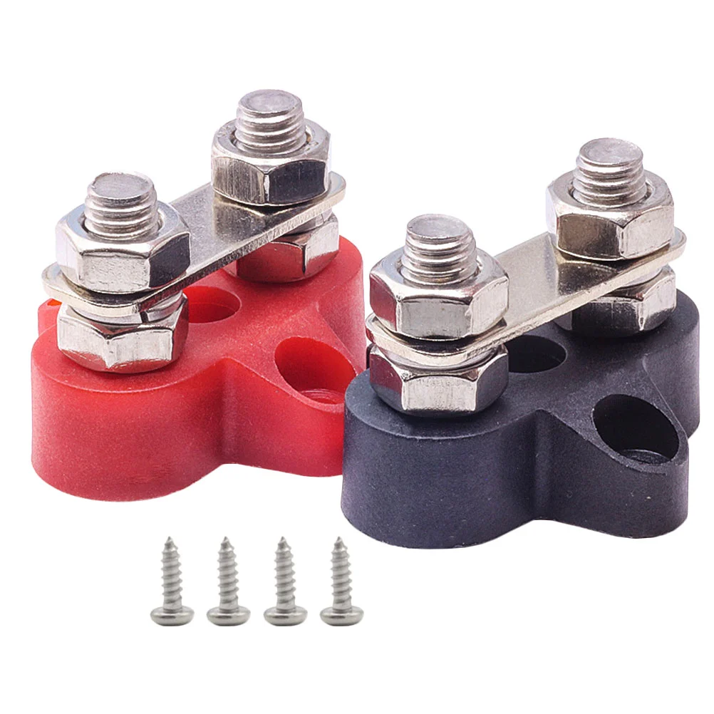 

2 Pcs Dual Terminal Posts M8 Red Black Threaded Bolts Heavy Duty for Automotive Marine Modification Electrical Bus Bar