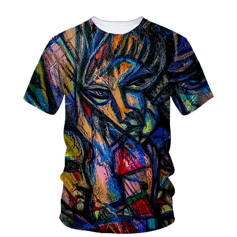 Fashion Cool Bohemian t shirt for men Summer Trend Casual Personality Street Graffiti Printed Round Neck Short Sleeve Tees Tops