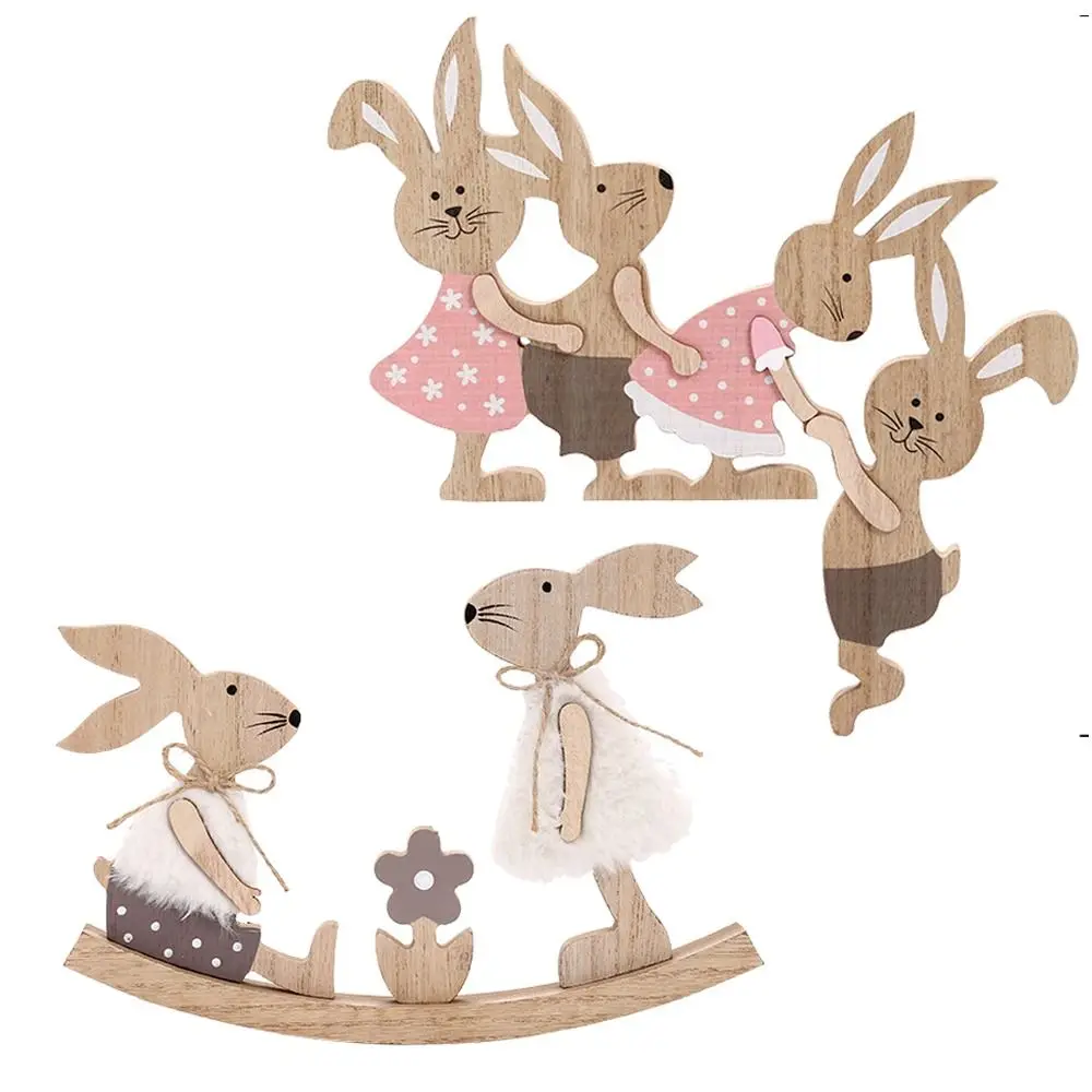 Cute Wooden Seesaw Rabbit Ornament Household Decor Easter Bunny Door Hanging Sign Easter Hanging Pendant Happy Easter Party