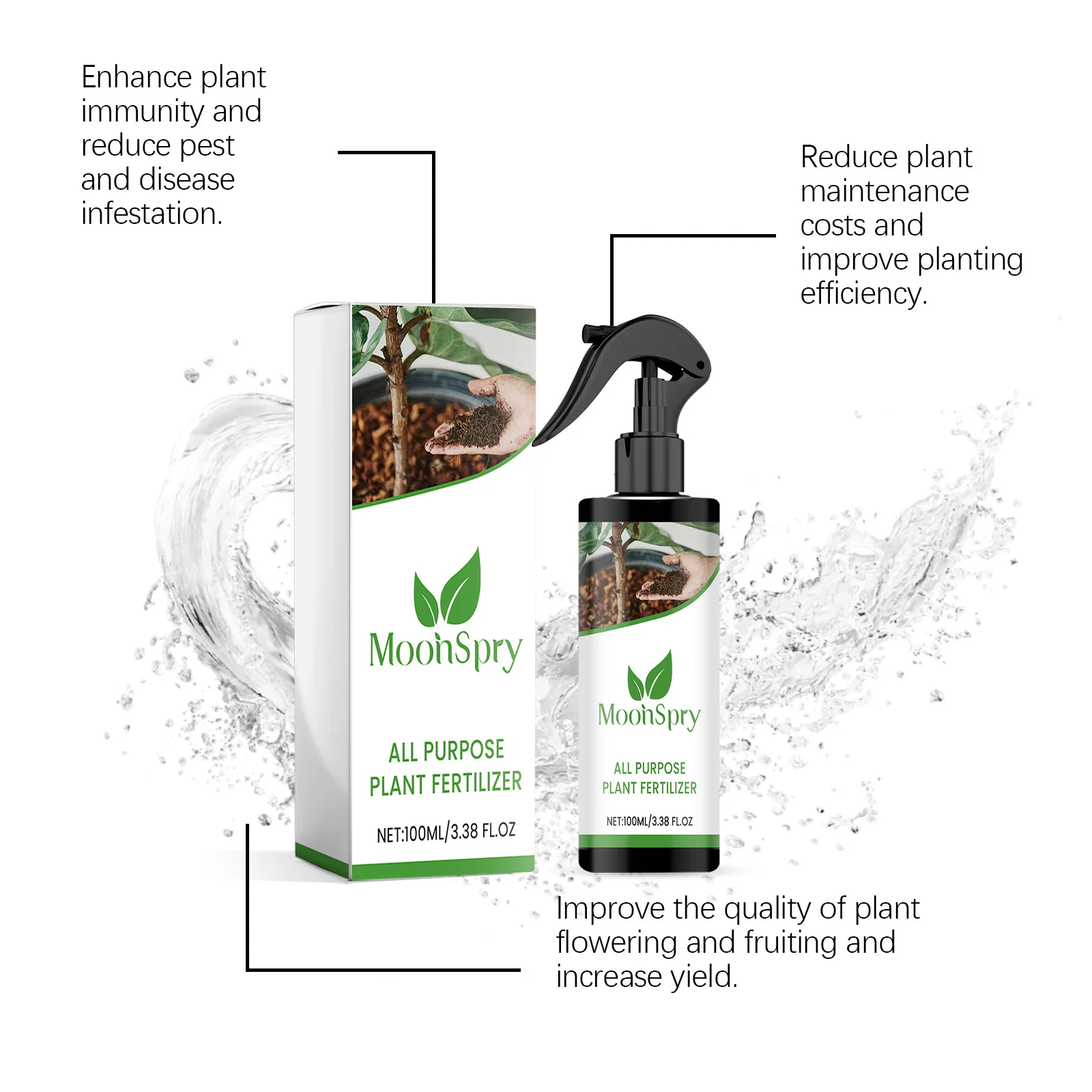 ​Moonspry Concentrated Fertilizer for Flowers Succulents Green Plants Lawns Boost Plant Resistance Plant Growth Spray 100ml