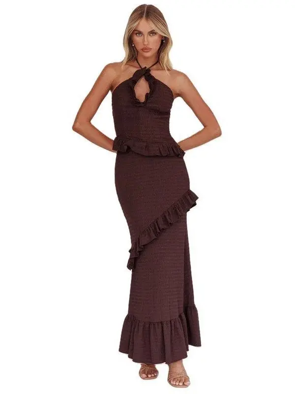 

Dark Style Women's Dress Cross-Border Deep V-Neck Sleeveless Gored Hemline Backless Long Evening Gown Fashionable Set