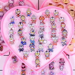 36Pcs/set Ultraman Toys Sanrio Hello Kitty Kid Ring Regulowane pierścionki dla dzieci Kreskówka Dzieci Dziewczyna Pierścionki Serce Box Prezenty świąteczne