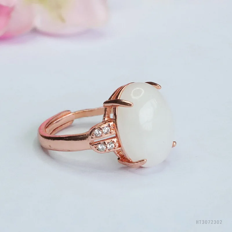 Natural Hetian jade ring white jade ring finger ring jade