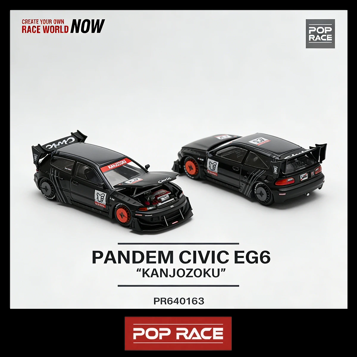 

POP RACE PR640163 1:64 Модель автомобиля Pandem Honda Civic EG6 Kanjozoku Widebody из литого металла в наличии, готов к отправке