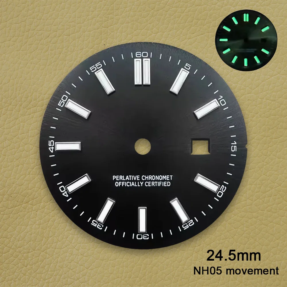 24.5mm S Logo Sunray Dial Fit NH05 Japan Movement Green Luminous High Quality Watch Modification Accessories